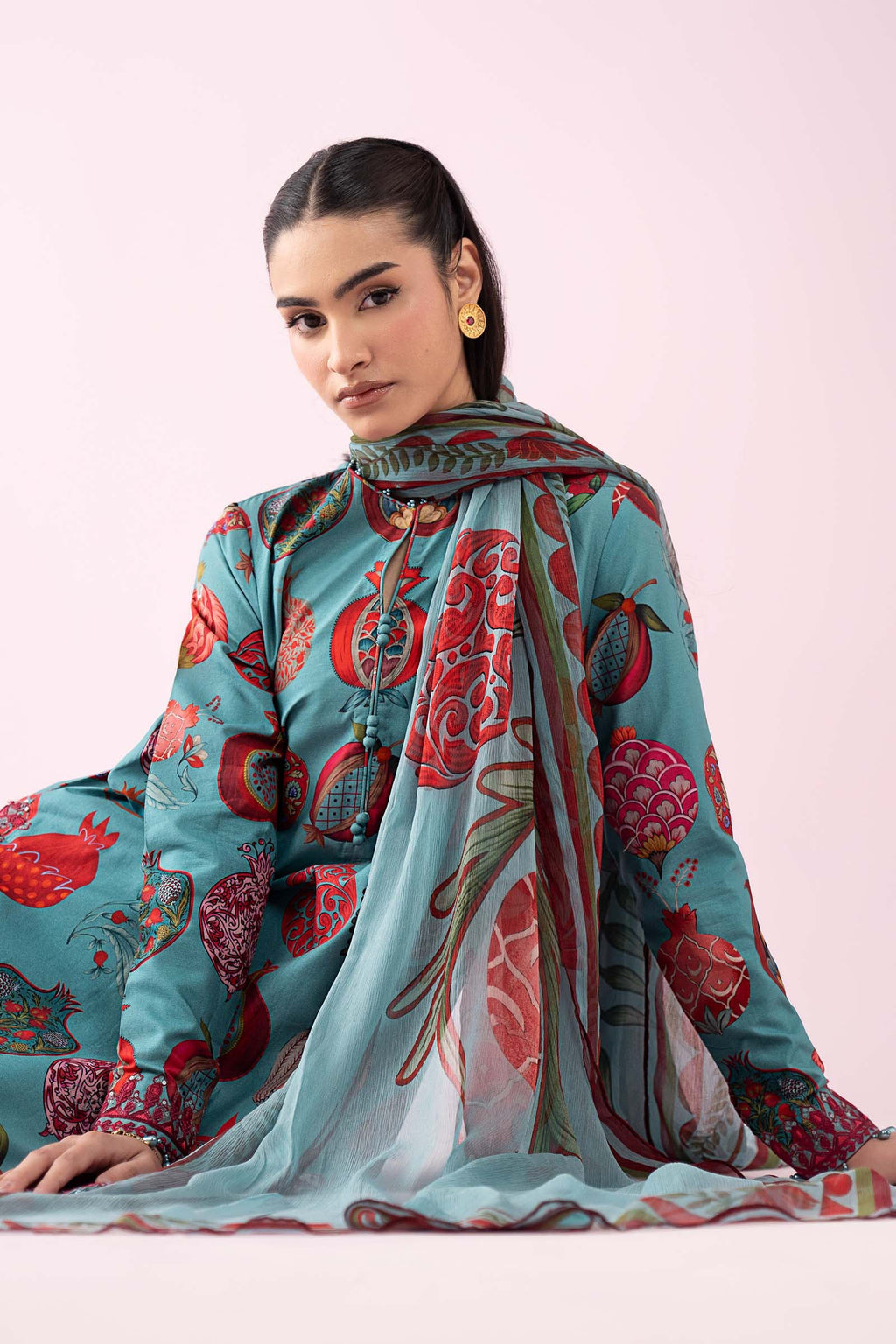 Teal Pomegranate Garden 3-Piece Suit