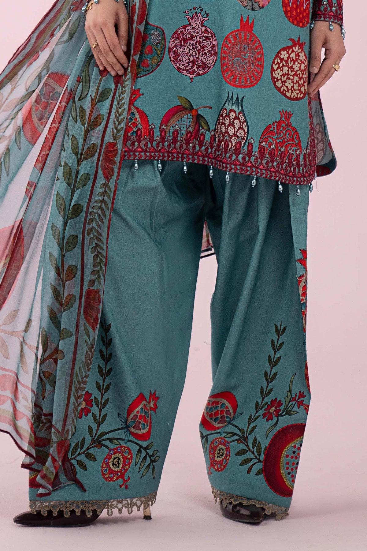 Teal Pomegranate Garden 3-Piece Suit