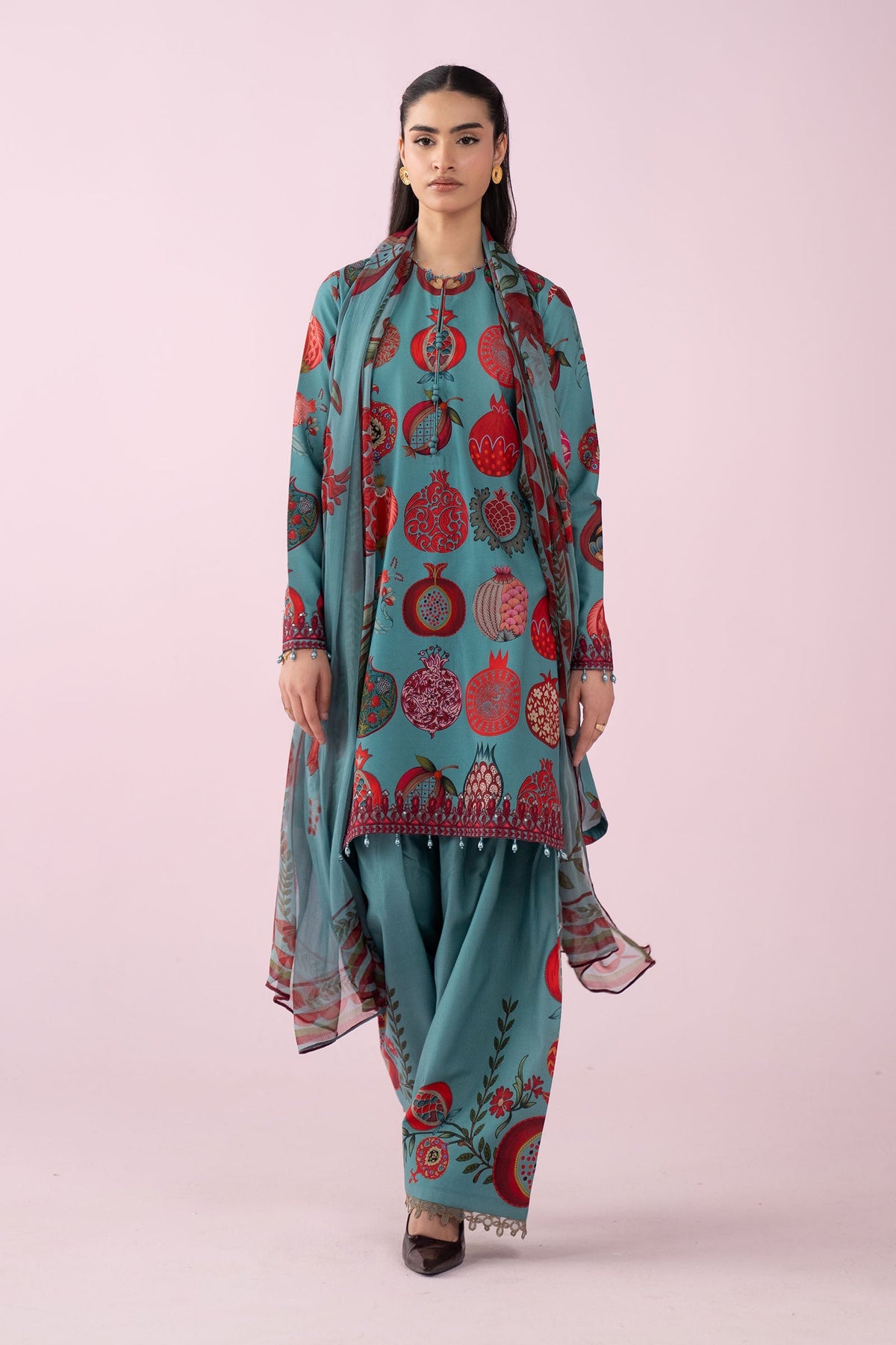 Teal Pomegranate Garden 3-Piece Suit