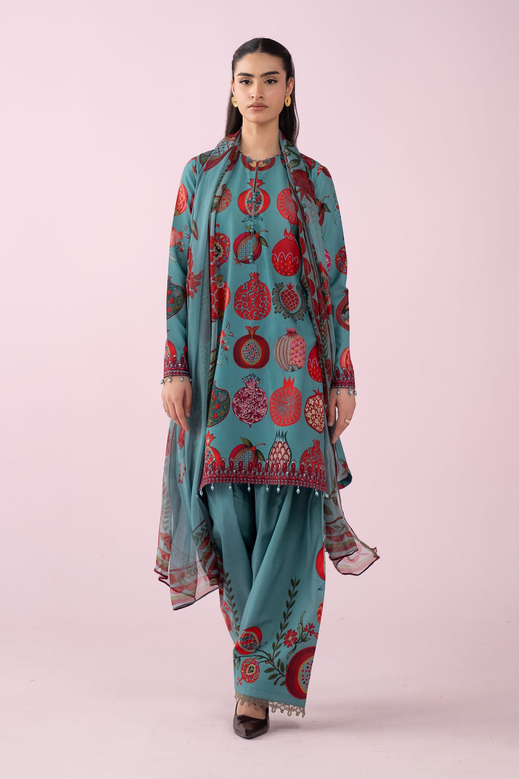 Teal Pomegranate Garden 3-Piece Suit