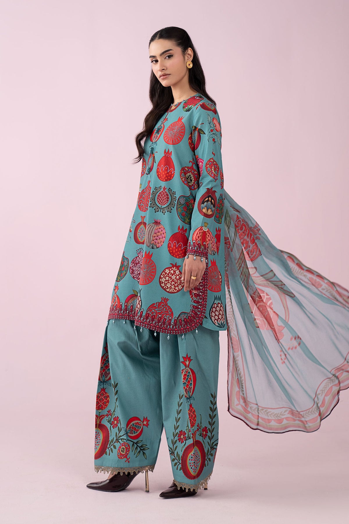 Teal Pomegranate Garden 3-Piece Suit