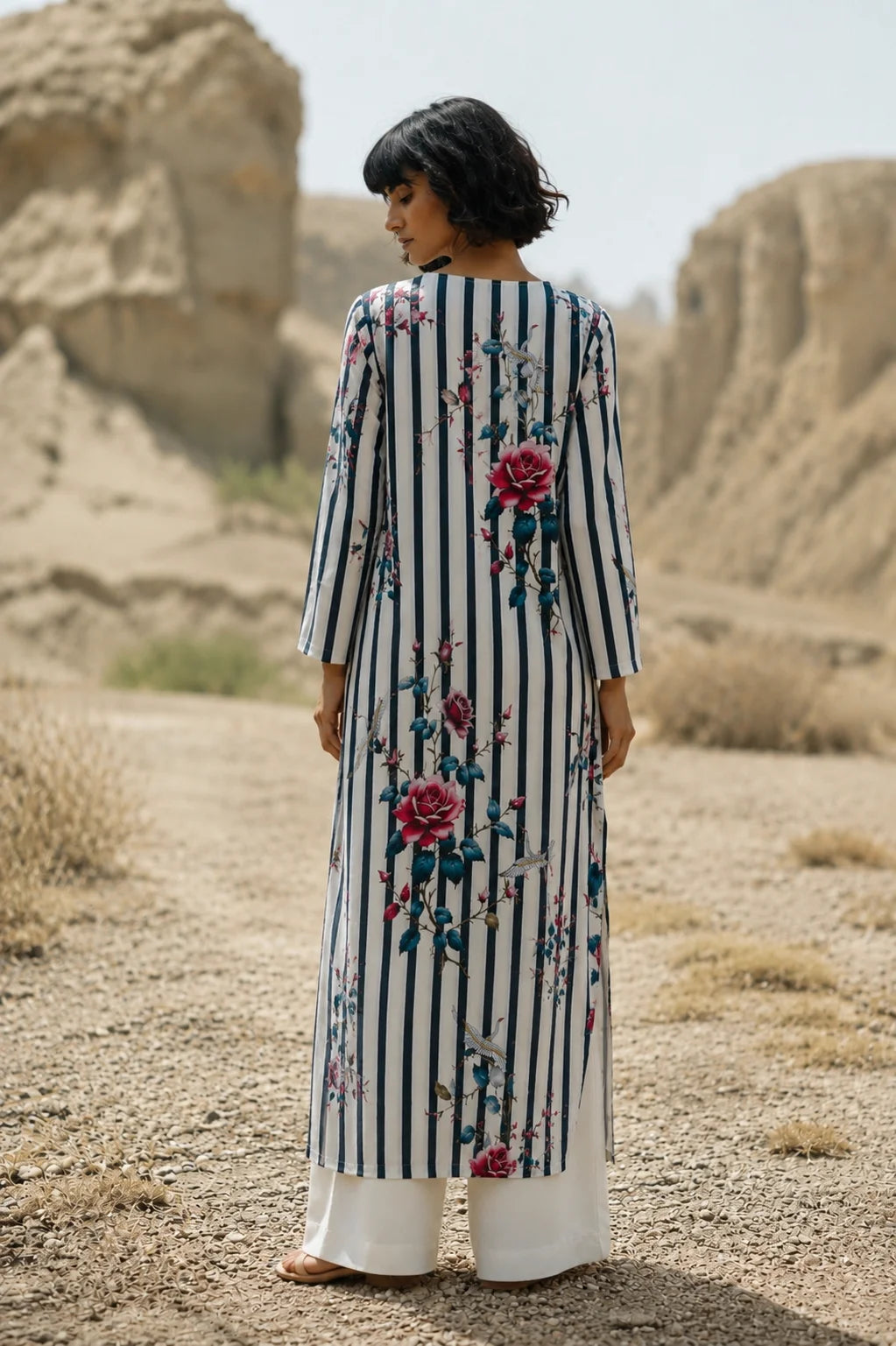 Rose Garden Stripe Long Kurta