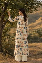 Ivory Courtyard Garden Print Long Kurta