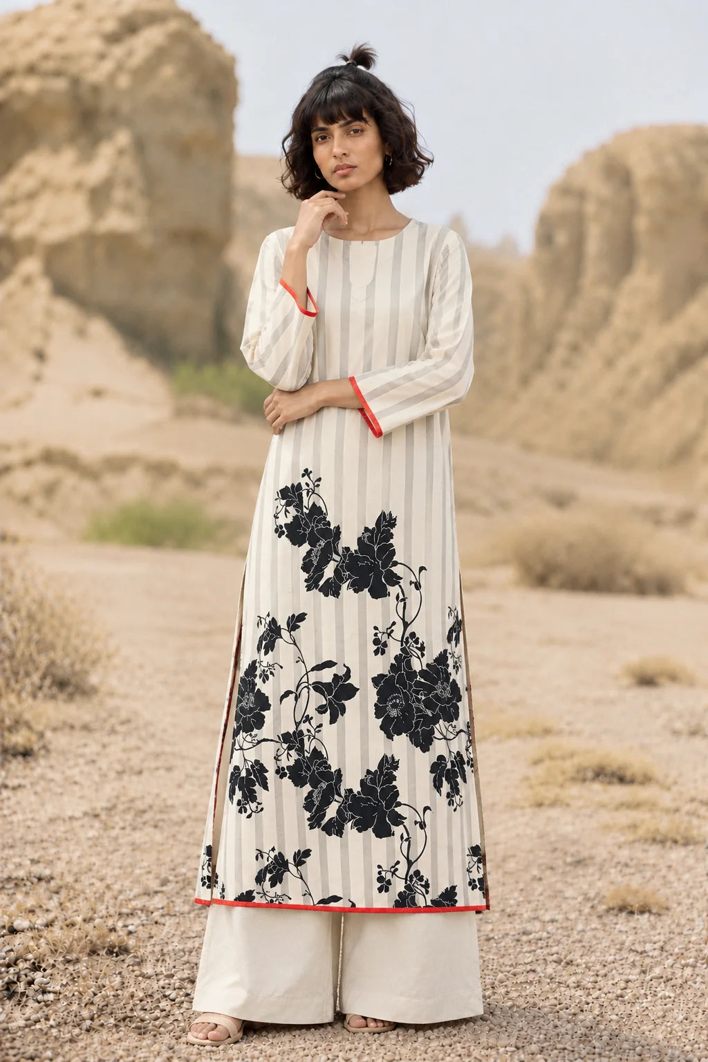 Ivory Bloom Stripe 2-Piece Kurta Set