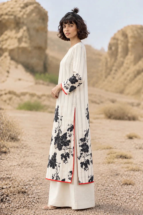 Ivory Bloom Stripe 2-Piece Kurta Set
